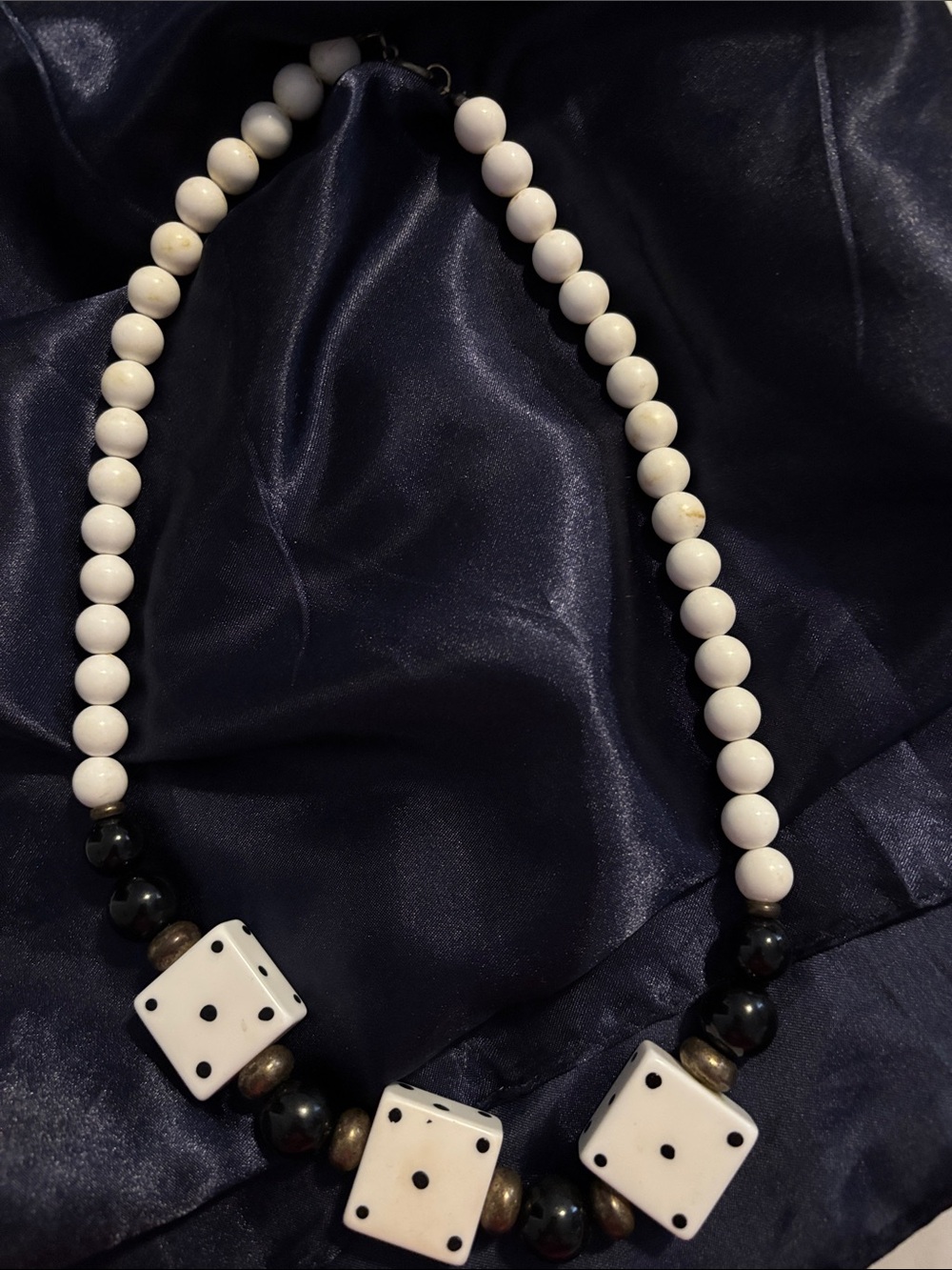 White Beaded Necklace with Dice Accent Beads